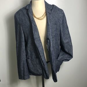 Goodfellow Linen Cotton Blue Herringbone Blazer